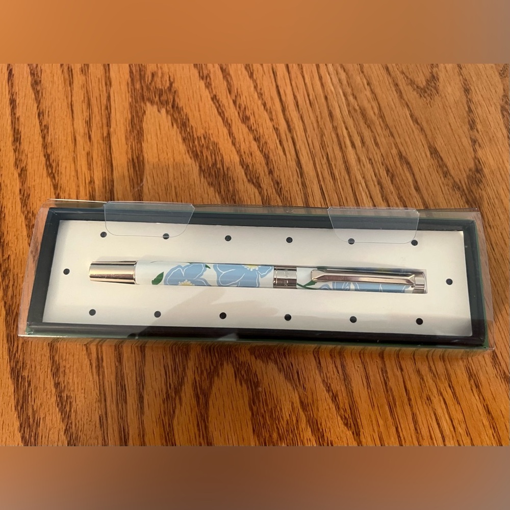 NIB Kate Spade Modern Blue Pansies Ballpoint Pen with Black Ink